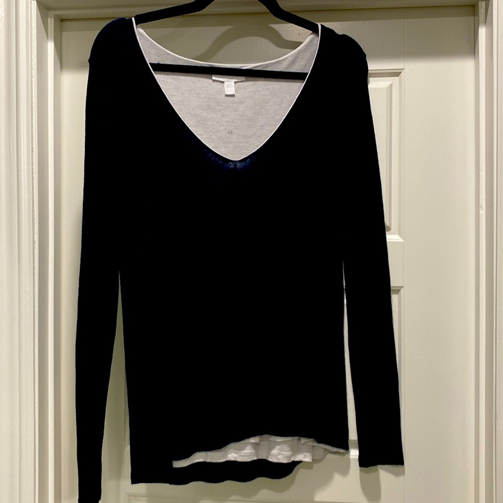 Navy lightweight wool and viscose sweater. Tshirt layer built in.